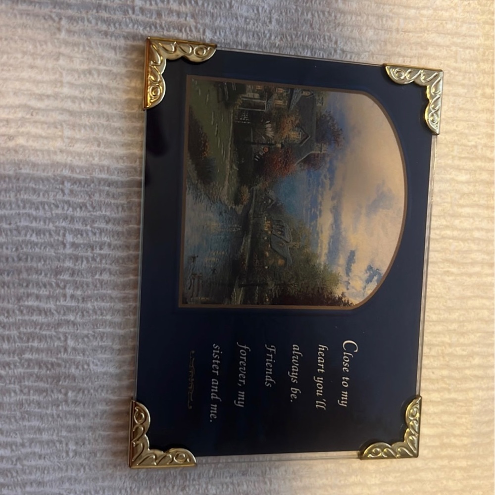 Thomas Kinkade printwick papers. Sisters poem framed with gold edges.